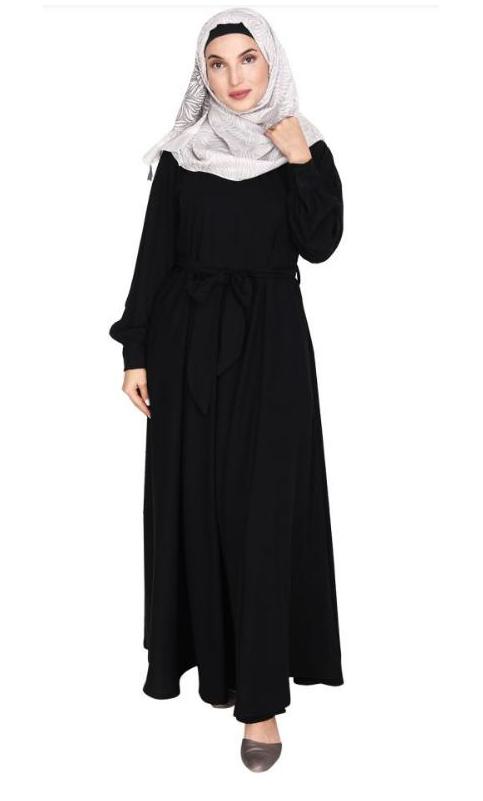 Gathered Neck Black Maxi Dress With Belt