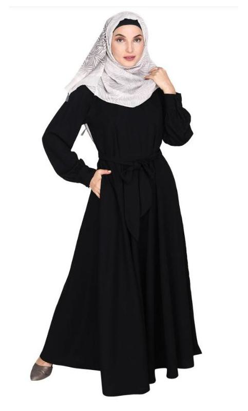 Gathered Neck Black Maxi Dress With Belt