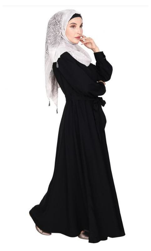 Gathered Neck Black Maxi Dress With Belt