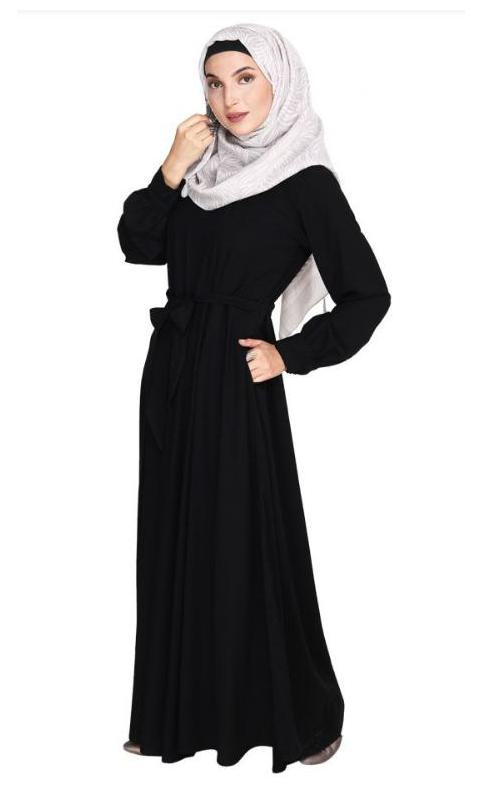 Gathered Neck Black Maxi Dress With Belt