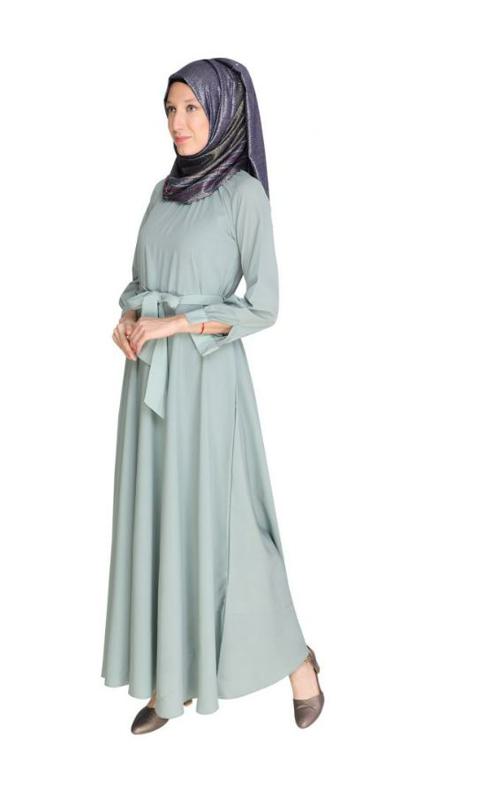 Gathered Neck Green Maxi Dress