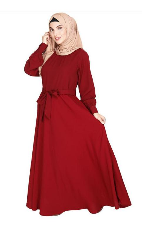 Gathered Neck Maroon Maxi Dress