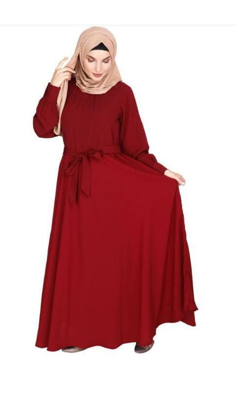 Gathered Neck Maroon Maxi Dress