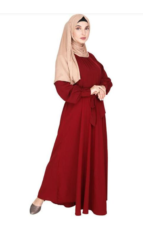 Gathered Neck Maroon Maxi Dress