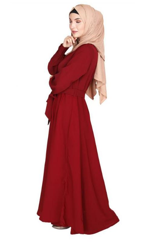 Gathered Neck Maroon Maxi Dress