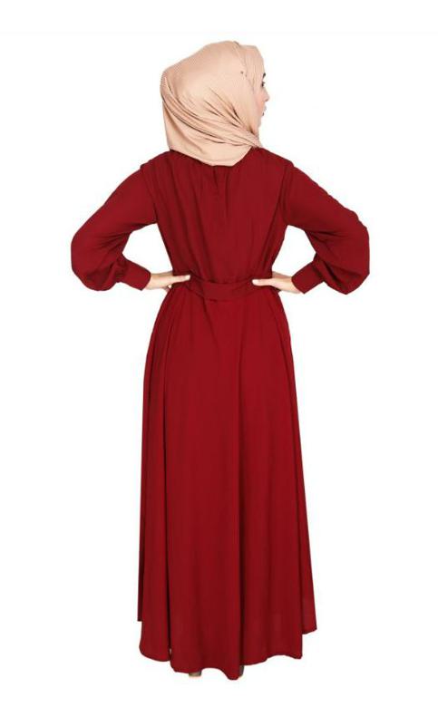 Gathered Neck Maroon Maxi Dress