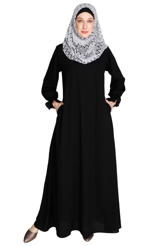 Gathered Sleeves Black Abaya