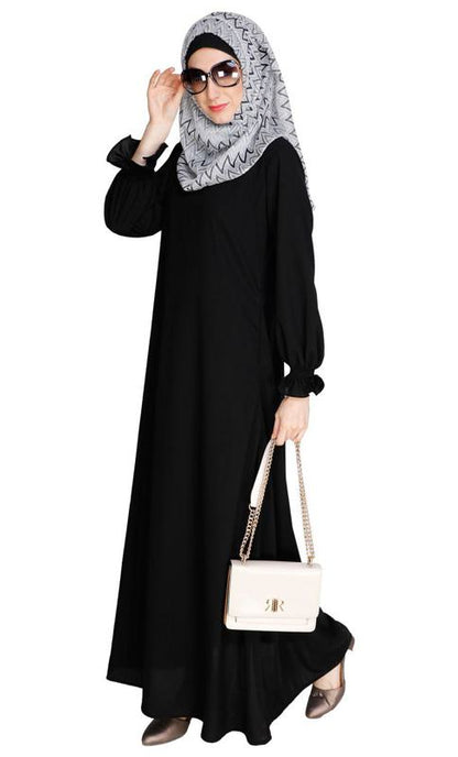 Gathered Sleeves Black Abaya (Made-To-Order)