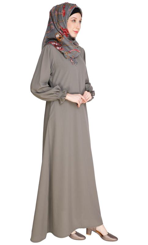 Gathered Sleeves Grey Abaya (Made-To-Order)
