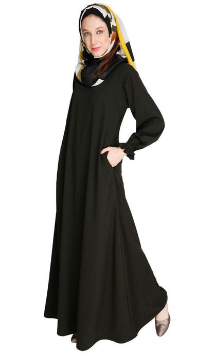 Gathered Sleeves Olive Abaya