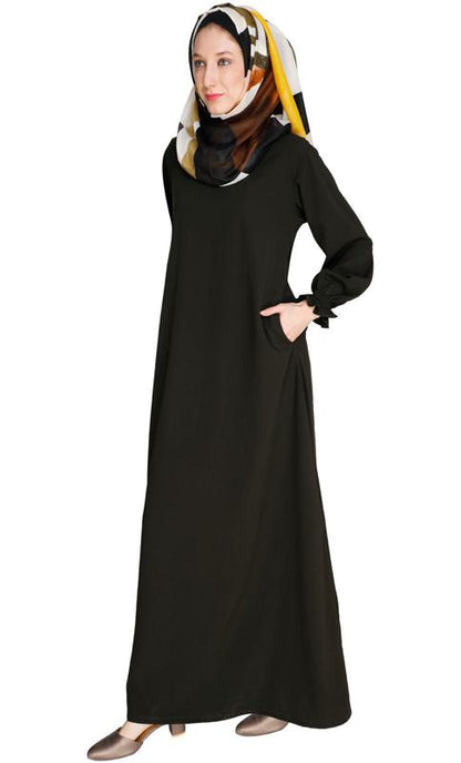 Gathered Sleeves Olive Abaya