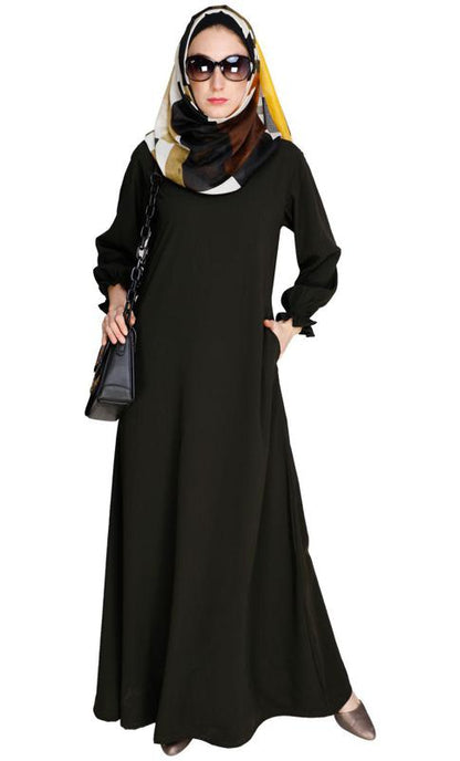 Gathered Sleeves Olive Abaya