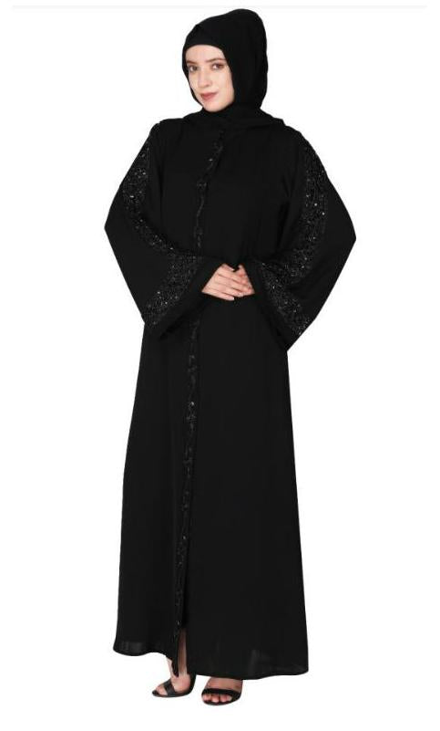 Gleaming Black Beaded Handwork Abaya