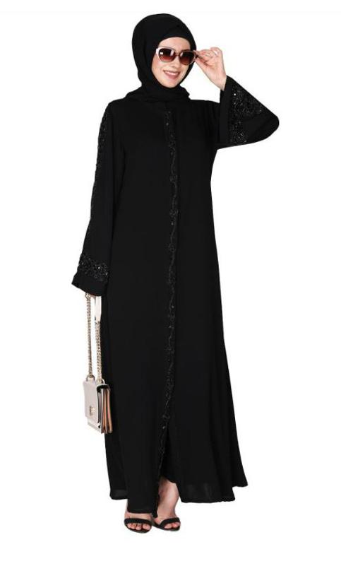 Gleaming Black Beaded Handwork Abaya