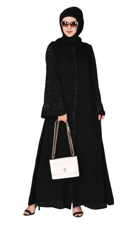 Gleaming Black Beaded Handwork Abaya