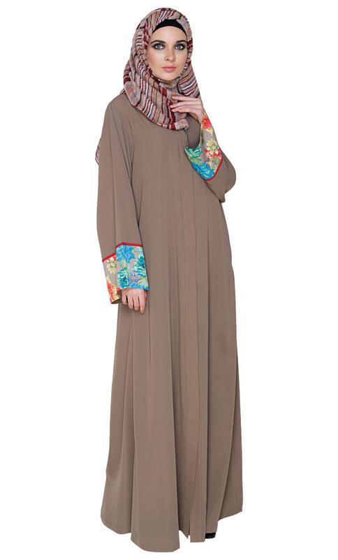 Graceful Ash Brown Printed Dubai Style Abaya
