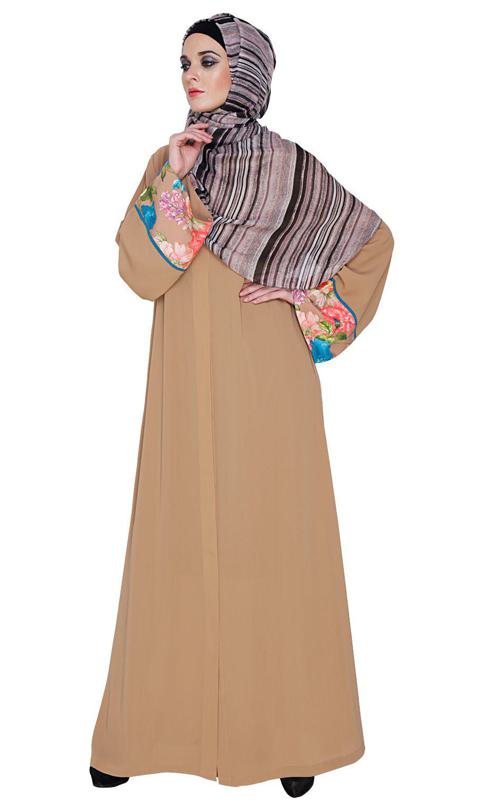 Graceful Beige Printed Dubai Style Abaya
