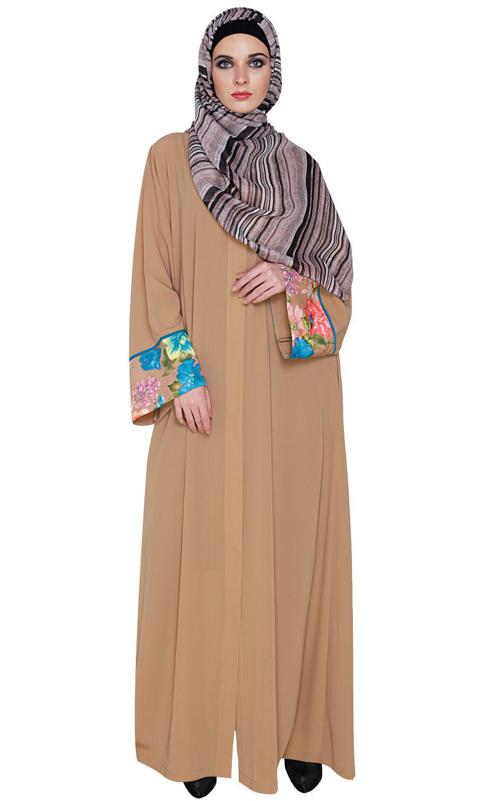 Graceful Beige Printed Dubai Style Abaya