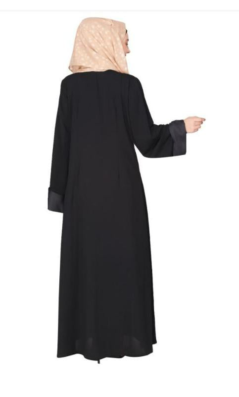 Graceful Curtains Style Front Open Black Abaya With Designer Show Buttons