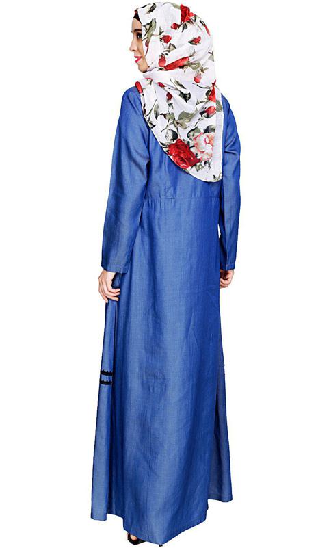 Graceful Lacy Dark Blue Denim Abaya