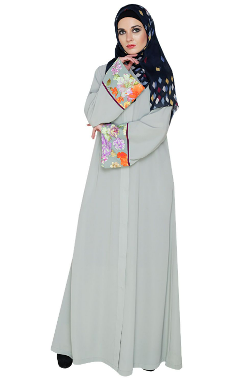 Graceful Sage Green Printed Dubai Style Abaya (Made-To-Order)