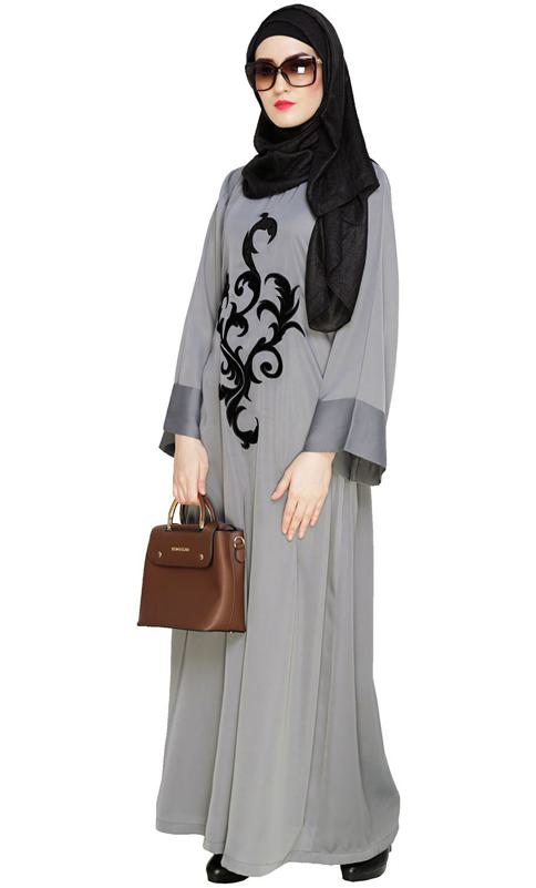Grey Plush Dubai Style Abaya (Made-To-Order)