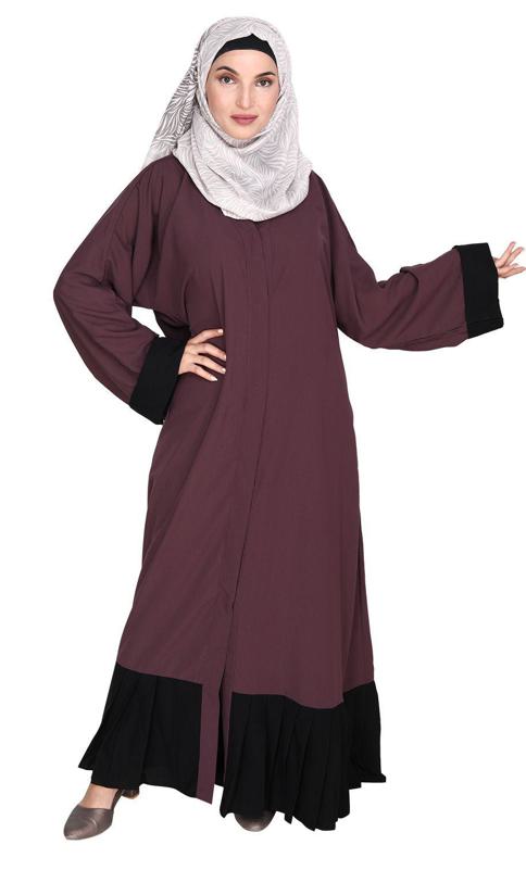 Imperial Purple and Black Pleated Bliss Dubai Style Abaya