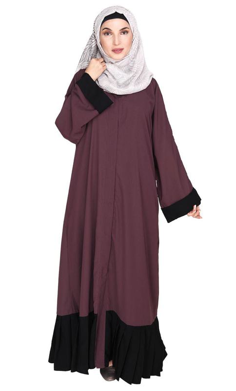 Imperial Purple and Black Pleated Bliss Dubai Style Abaya