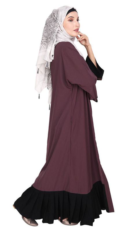 Imperial Purple and Black Pleated Bliss Dubai Style Abaya