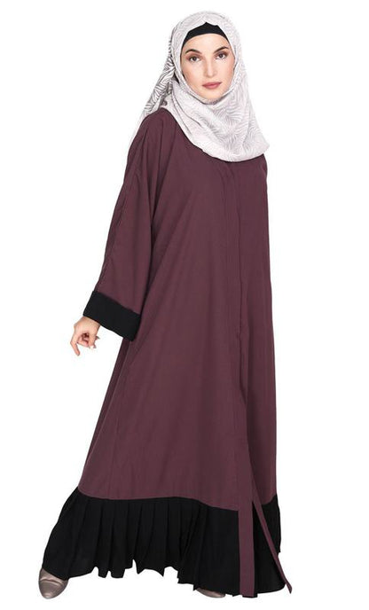 Imperial Purple and Black Pleated Bliss Dubai Style Abaya