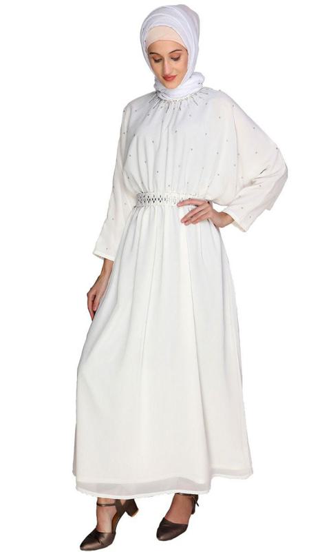 Intricate Handwork Off White Kaftan
