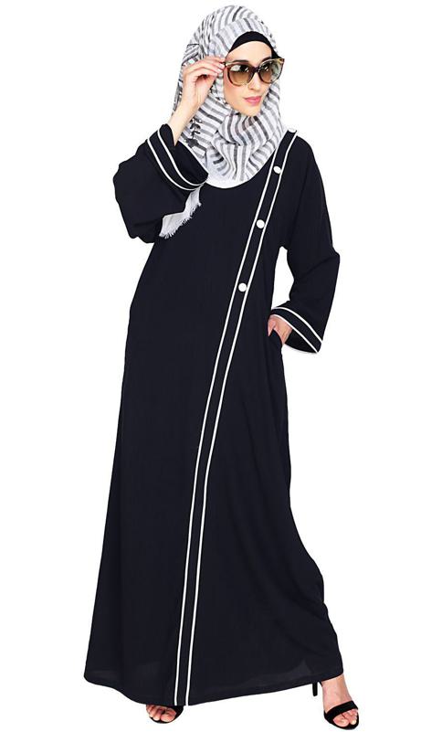 Intrigue Angrakha Dubai Style Black Abaya (Made-To-Order)