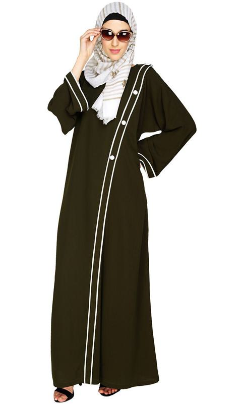 Intrigue Angrakha Dubai Style Olive Abaya (Made-To-Order)