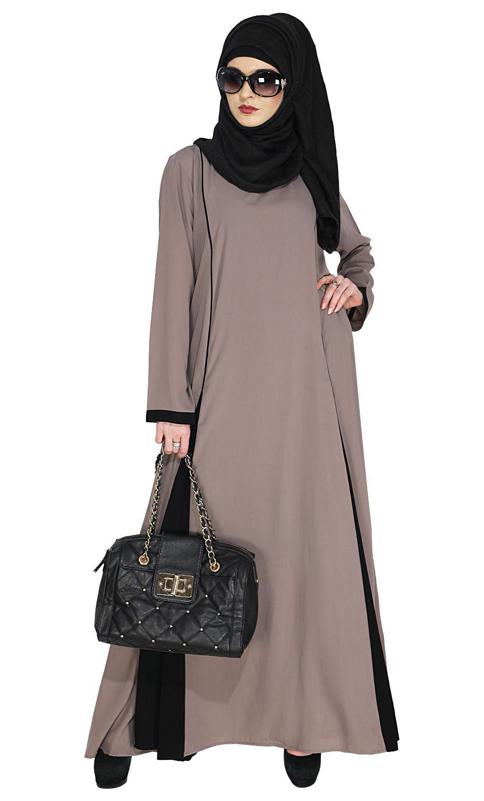 Inverted Pleat Fossil Grey Frock Abaya