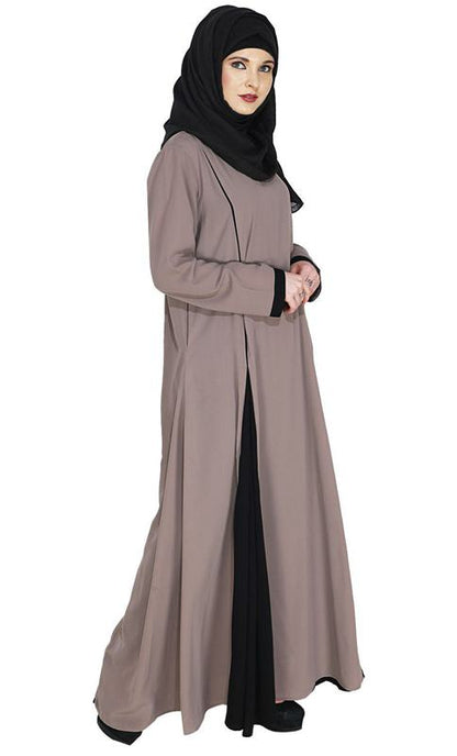 Inverted Pleat Fossil Grey Frock Abaya (Made-To-Order)