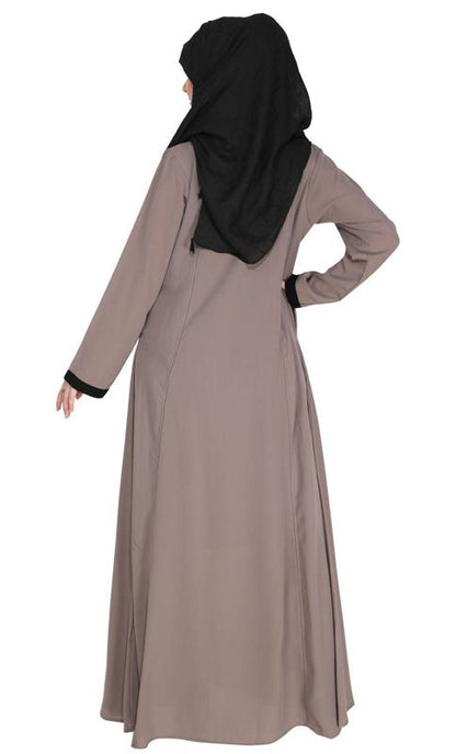Inverted Pleat Fossil Grey Frock Abaya (Made-To-Order)
