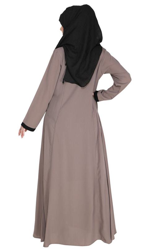 Inverted Pleat Fossil Grey Frock Abaya