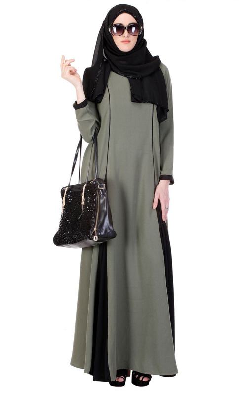 Inverted Pleat Green & Black Frock Abaya (Made-To-Order)