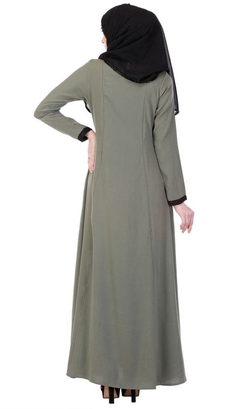 Inverted Pleat Green & Black Frock Abaya (Made-To-Order)