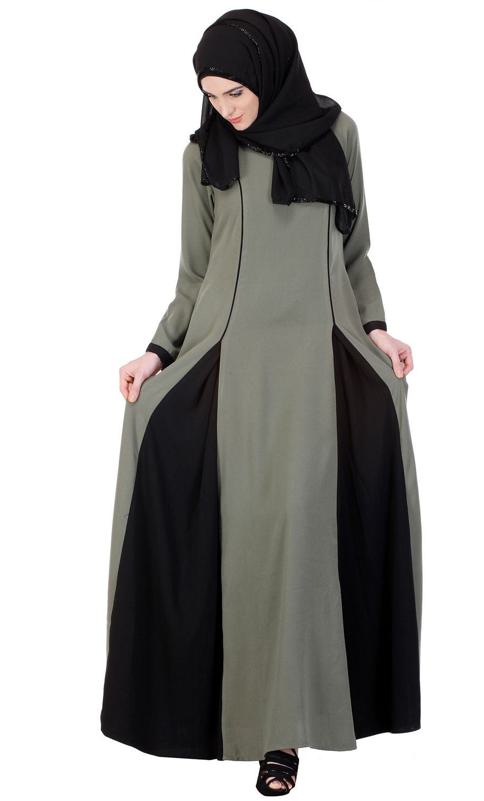 Inverted Pleat Green & Black Frock Abaya (Made-To-Order)