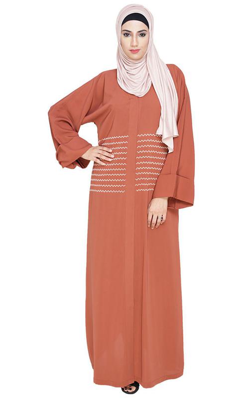 Jazzy Embroidered Brick Red Dubai Style Abaya