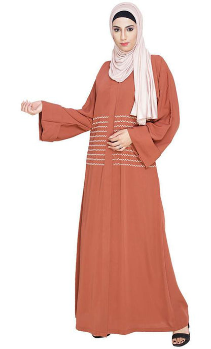 Jazzy Embroidered Brick Red Dubai Style Abaya