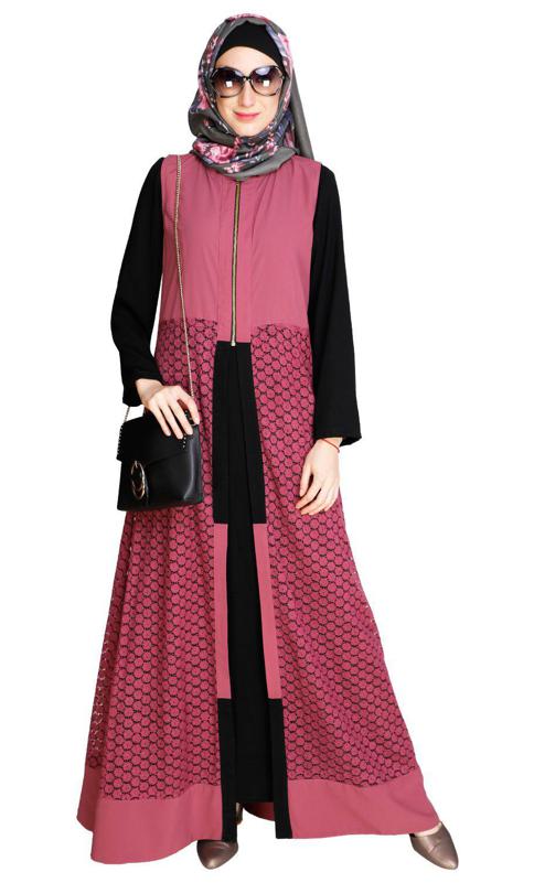 Lace Jacket Black and Pink Abaya (Made-To-Order)