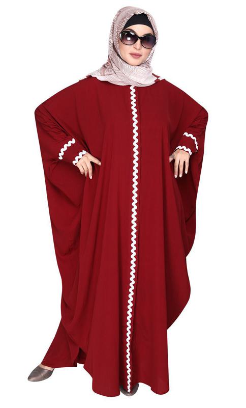 Lace Trim Maroon Kaftan (Made-To-Order)