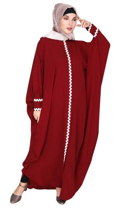 Lace Trim Maroon Kaftan (Made-To-Order)