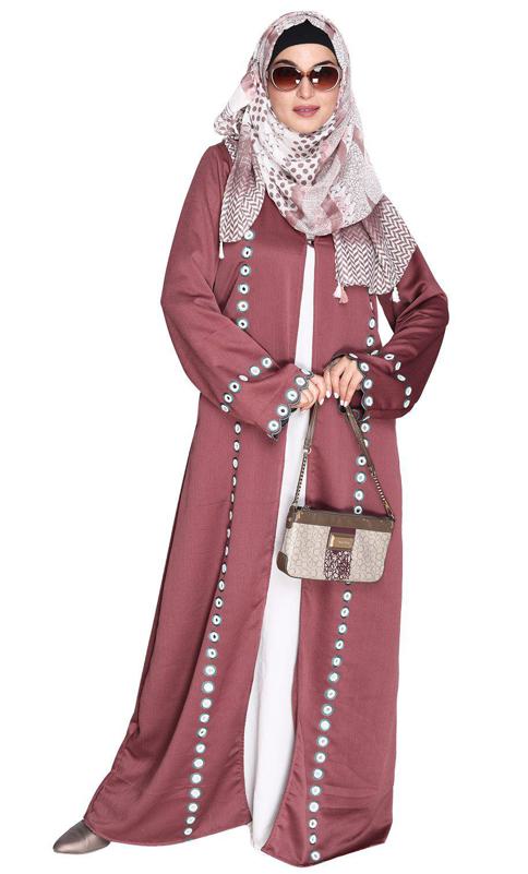 Light Purple Jacket Style Abaya with Exquisite Mirror Work (Made-To-Order)