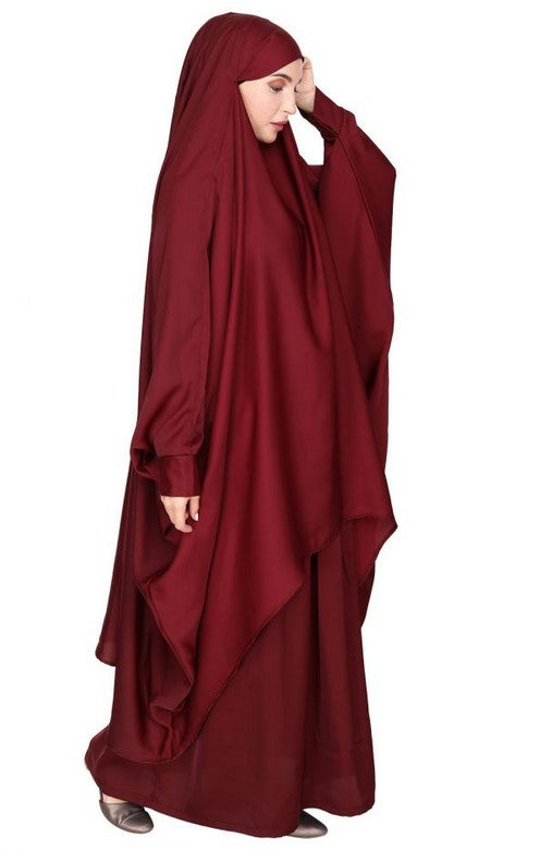 Luxurious High Low Style Maroon Khimar and Skirt Jilbab Set