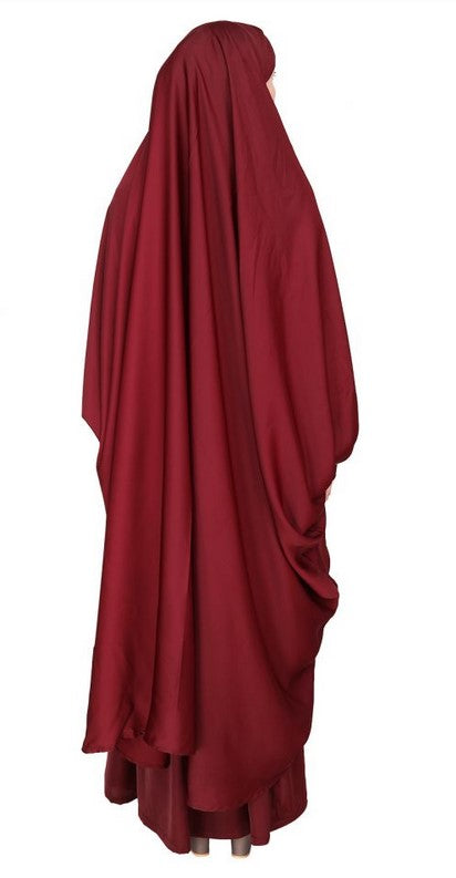 Luxurious High Low Style Maroon Khimar and Skirt Jilbab Set