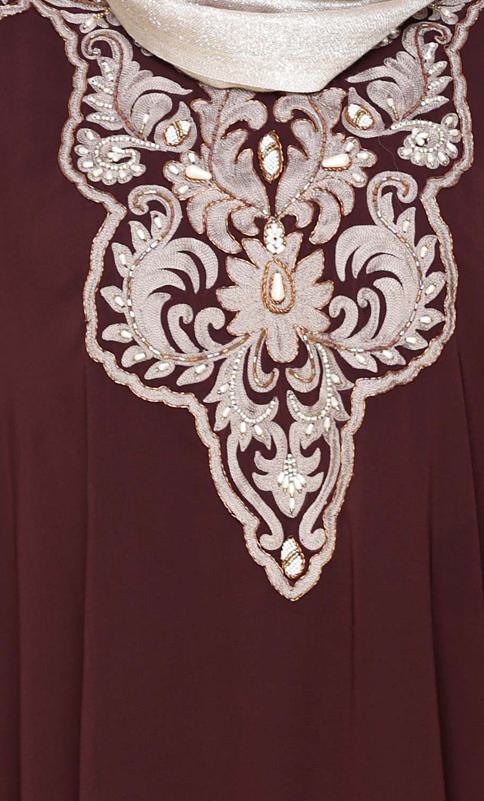 Luxury Dark Wine Irani Kaftan