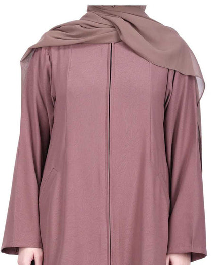 Brown Sleek Abaya with Zipper and Pockets